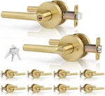 10 Pack Satin Brass Door Handles With Lock Keyed Alike Interior Lever Set Bulk. Fixed Price $252.99.