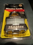 Master 1DCOM Padlock, Keyed Different, Standard Shackle, Rectangular Steel. Fixed Price $18.00.