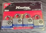 New Master 3008D 4 Pack Steel Keyed Alike Padlock 3/8" X 1" With Four Keys. Fixed Price $21.60.