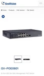 Geovision GV-POE0801 8-PORT 802.3AT Web Management Switch. Fixed Price $30.00.